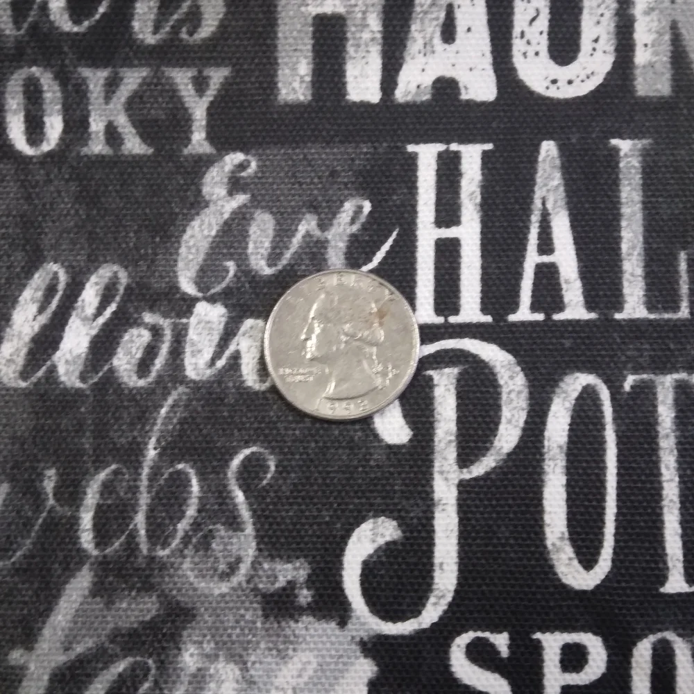 FABRIC Cotton Canvas Happy Hauntings Script, 100% Cotton 4 Yards